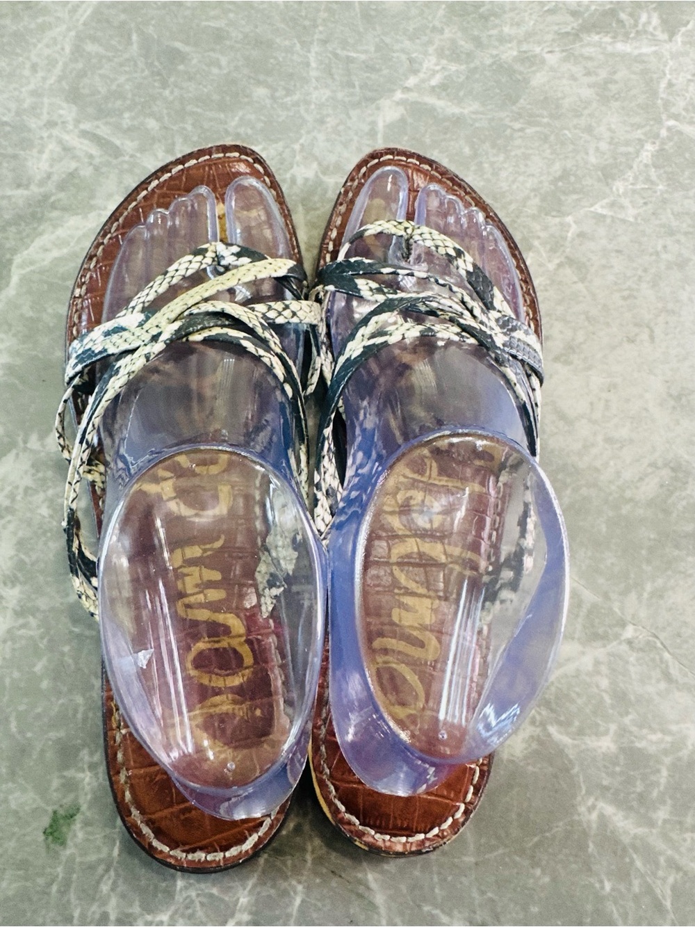 Sam Edelman Georgette Phthalo Green Snake Print Woven Slides Women’s sandals Sz9 - Picture 3 of 6